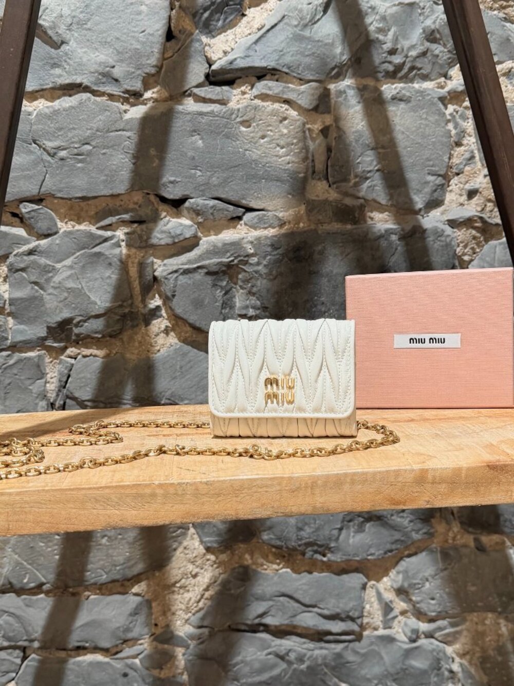 Miu Miu Ivory Nappa Matelassé Mini Wallet On Chain